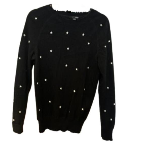 AQUA Cashmere Black Star Embroidered Sweater Medium Bloomingdales - Picture 1 of 3